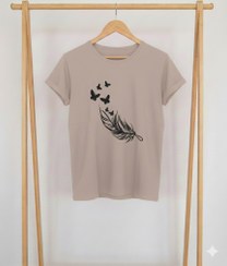 تصویر تیشرت زنانه مدل پروانه - کرم 
