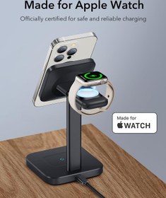 تصویر ESR 3-in-1 Wireless Charger Stand with MagSafe Removable Made for Apple Watch Certified Charger MagSafe Charging Station Magnetic Charger iPhone 15/14/13/12 Series AirPods Pro/3/2 Black - ارسال 15 الی 20 روز کاری 
