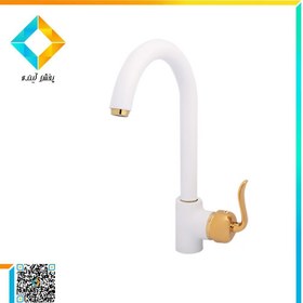 تصویر شیر ظرفشویی زرشام مدل مینی تنسو سفید طلایی Zersham dishwasher faucet, Mini Tenso model, white and golden