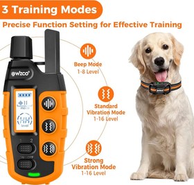 تصویر قلاده تربیتی ریموت دار سگ برند wizco(رنگ آبی موجود) Wizco Dog Collar - 3300Ft Dog Training Collar with Remote for 5-120lbs Small Medium Large Dogs Rechargeable Waterproof e Collar with Beep (1-8), Vibration(1-16), (Orange)