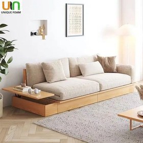 تصویر مبل تخت خواب شو دو نفره چوبی سولارا با جعبه ذخیره‌سازی و دسته مکانیزمی 