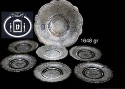 تصویر سرویس شیرینی خوری نقره هفت پارچه قلم گل و مرغ ممتاز عیار ۸۴ استاندارد ایران Silver dishes 84% purity