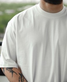 تصویر تیشرت باکسی مردانه سفید پارچه ماکان گرماژ بالا 