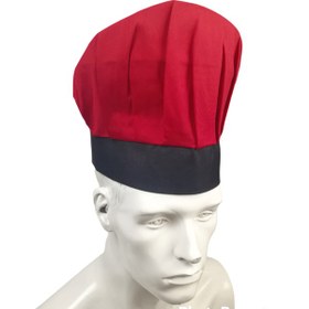 تصویر کلاه پفی آشپزی مشکی قرمز 