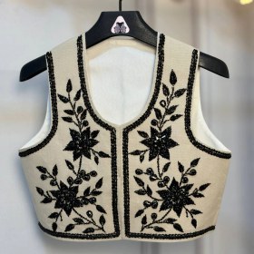 تصویر سخمه جواهردوزی طرح برگ و گل مشکی کد 1225 