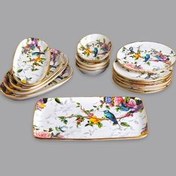 تصویر سرویس صبحانه‌خوری 15 پارچه 6 نفر مدل گونول طرح گل و پرنده 