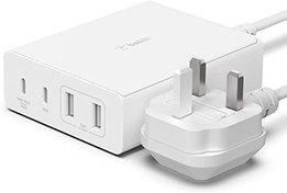 تصویر ایستگاه شارژ Belkin 108W GaN USB برای چندین دستگاه، 2 USB Type C و 2 USB A Fast Desktop Charger Hub برای MacBook، Pro، Air، iPhone، Pro، Max، Mini، iPad Pro، Air، Galaxy و موارد دیگر - ارسال 20 روز کاری 