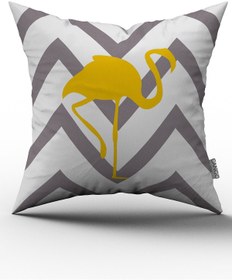 تصویر روکش بالش دوتایی طرح فلامینگو با رنگ‌های خاکستری و زرد - YST02-CT برند cango home Gray Yellow Flamingo Patterned Digital Printed Double Sided Throw Pillow Cover - YST02-CT