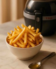 تصویر سیب‌زمینی‌های سرخ‌کرده‌ی سالم با فناوری ActiFry (200 گرم) همراه با سس یونانی بر پایه ماست و سبزی 