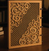 تصویر جلد دفتر چوبی MDF 3 میل با طرح لیزری 