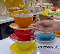 تصویر فنجان نعلبکی لته رنگی دوریکا طرح تکرنگ - نارنجی cup and saucer dorika