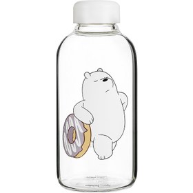 تصویر بطری ما خرسها مینیسو، مدل We Bare Bears-Pot-bellied Glass Bottle، سفید/طرح قطبی، 600 ml 