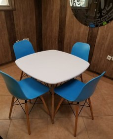 تصویر میز غذاخوری نهارخوری پایه چوبی ایفلی - سفید / دایره، قطر ۸۰ 