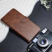 تصویر کیف چرمی سامسونگ مدل A16 محافظ لنز دار قهوه ای سوخته 