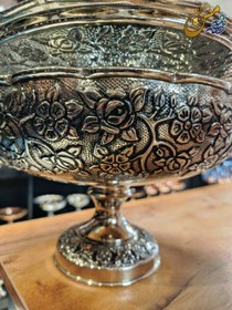 تصویر ست پذیرایی مسی کروم گل برجسته 