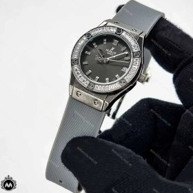 تصویر ساعت مچی زنانه هابلوت نگین دار طوسی نقره ای Hublot Diamonds 