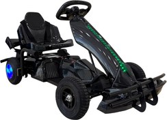 تصویر کارتینگ برقی 36 ولت کودکان | طراحی مسابقه‌ای حرفه‌ای با سیستم نورپردازی LED رنگ مشکی کربن 