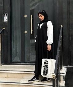 تصویر پیراهن زنانه بلند استین یقه سفیدسایز۳۶ تا۵۰ - سایز 