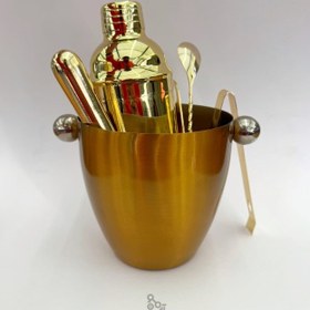 تصویر ست بار سرد طلایی 8 تیکه همراه با سطل یخ 