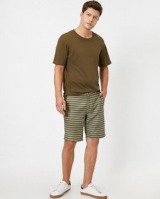 تصویر شلوارک برمودا بافتنی ۱۰۰٪ پنبه‌ای راه‌راه برند Koton Striped %100 Cotton Woven Bermuda Shorts