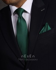 تصویر ست کراوات و دستمال جیب مردانه نسن | سبز زمردی ساده (جودون) T43 