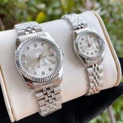 تصویر ست ساعت رولکس مردانه و زنانه بند استیل نقره ای مقاوم در برابر آب 
