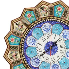 تصویر ساعت خورشیدی ۲۵ صفحه مینا نقاشی گل و مرغ 