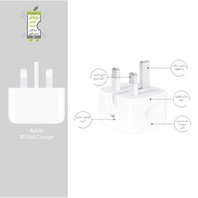 تصویر آداپتور اصلی سه پین از برند آیفون 20W The original three-pin adapter from the iPhone 20W brand