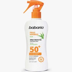 تصویر اسپری ضد آفتاب باباریا babaria حاوی +SPF 50 مناسب پوست حساس حجم 200 میل +babaria Sensitive Sunscreen Spray SPF50