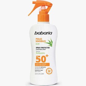 تصویر اسپری ضد آفتاب باباریا babaria حاوی +SPF 50 مناسب پوست حساس حجم 200 میل +babaria Sensitive Sunscreen Spray SPF50