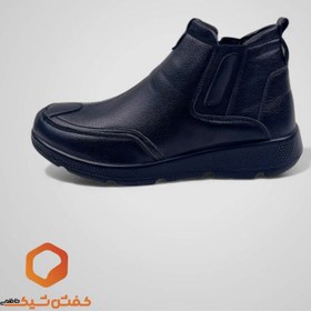 تصویر کفش چرم مردانه نیم بوت کشی ساده زیره تزریق کفی طبی با ارسال رایگان 