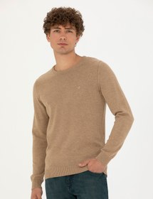 تصویر بافت و پلیور Pierre Cardin اورجینال پیرکاردین TYB869051170412835 Camel Melange Slim Fit Crew Neck Basic Knitwear Sweater 50270179-VR122 