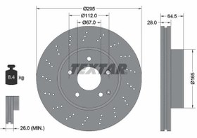 تصویر دیسک ترمز جلو تکستار کد 92165003 مخصوص مرسدس بنز C-180 Kompressor , C-200 Komressor , C-200 NGT با کد اتاق W204 