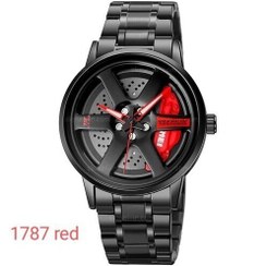 تصویر ساعت مچی مردانه رینگ بند استیل صفحه مشکی قرمز 