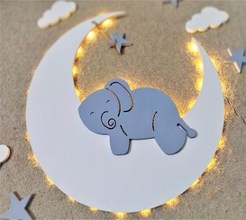 تصویر چراغ خواب کودک فیل و ماه دیواری فانتزی 
