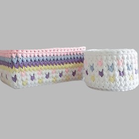 تصویر سبد قلاب بافی تریکو طرح سیسمونی نوزادی کد 7893 مجموعه 2 عددی 