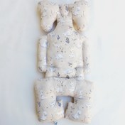 تصویر تشک کالسکه و صندلی ماشین طرح خرگوش کرم 