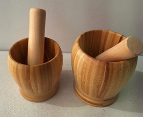 تصویر هاون چوبی بامبو در دو سایز (چوب قابل شست و شو) - سایز کوچک Bamboo wooden mortar in two sizes (washable wood)