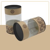 تصویر قوطی مقوایی- قطر ۸۳میلیمتر ارتفاع۱۹۰ میلیمتر- ویترین ۱۰ ضلعی 