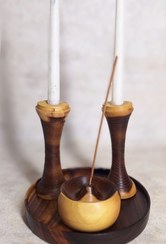 تصویر ست چهار تکه سینی و شمعدانی و جا عودی چوبی دوسال گارانتی 