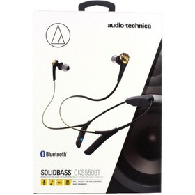 تصویر هدفون بلوتوث Audio Technica - فناوری بی سیم بلوتوث با میکروفون درون خطی و مدیریت تماس ها، کنترل پخش موسیقی و تنظیم صدا Audio-Technica ATH-CKS550BTBGD Bluetooth Solid Bass Wireless Earbuds with Mic & Control, Black-Gold