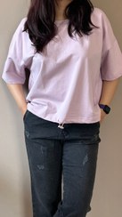 تصویر تیشرت کراپ گرم دار یاسی با بند تنظیم 