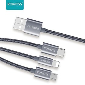 تصویر کابل تبدیل USB به microUSB/لایتنینگ/USB-C روموس مدل 3In1 به طول 1.5 متر 