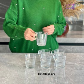 تصویر لیوان شیشه ای 6 عددی دسته دار شیاردار لیمون (2281) 