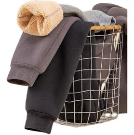 تصویر شلوار کتان بچگانه ضخیم برند تدی کلاسیک برند classic teddy Classic Teddy Boys' Thickened Fleece Pants Children'S Thickened Trousers Winter Warm Casual Pants Black 160