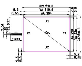 تصویر پنل تاچ اسکرین مقاومتی ١۵ اینچ مربع 15" Touch Screen Resistive 4 wire Panel with Board