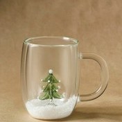 تصویر ماگ لیوان شیشه ای دوجداره درخت کاج سال نو پیا فراستی 350 میلی لیتر Karaca 