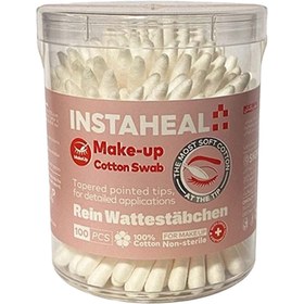 تصویر گوش پاک کن استوانه ای و آرایشی بسته 100 عددی اینستاهیل Instaheal Make Up Cotton Swab Rein Wattestabchen 100Pcs