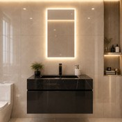 تصویر روشویی مدرن سرامیکی کابینتی مشکی کد CK017 طول ۷۰ سانتی‌متر 