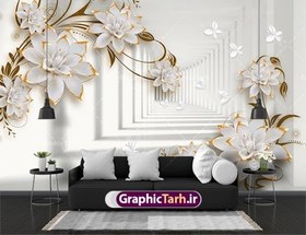 تصویر طرح پوستر دیواری گل سه بعدی 